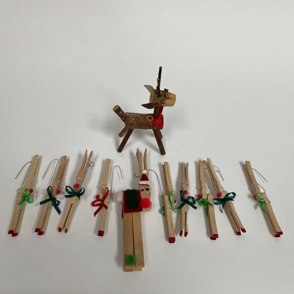 Wooden Reindeer Christmas Tree Ornaments Lot of 11 - Picture 1 of 5